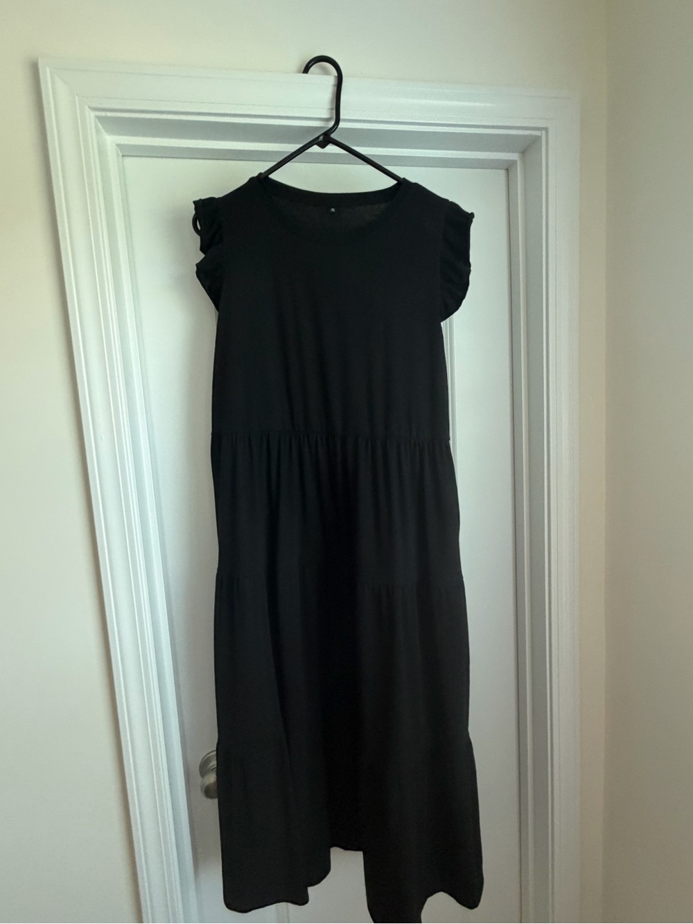Black Ruffle Sleeve Tiered Midi Dress